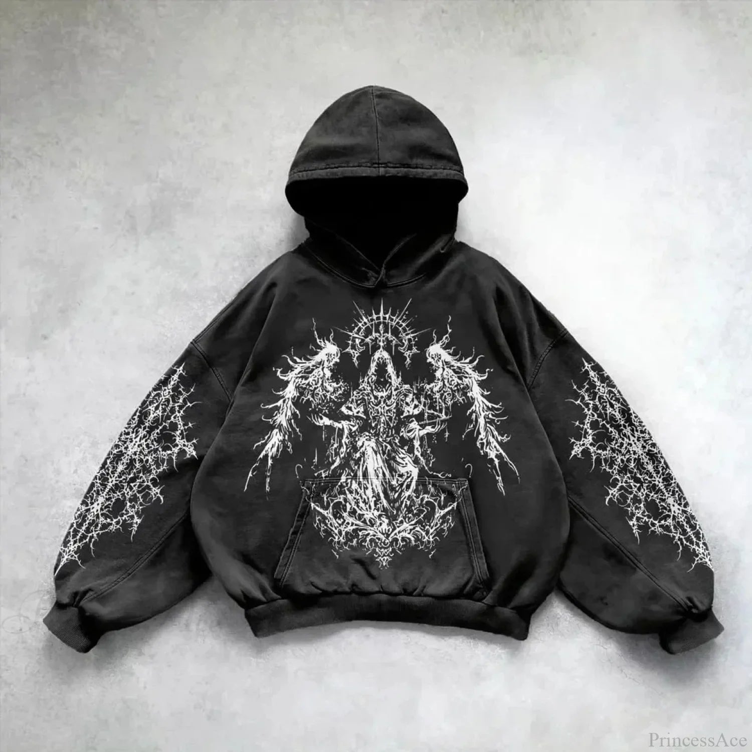 Casual Retro Gothic Printing Hoodie black 7 / M