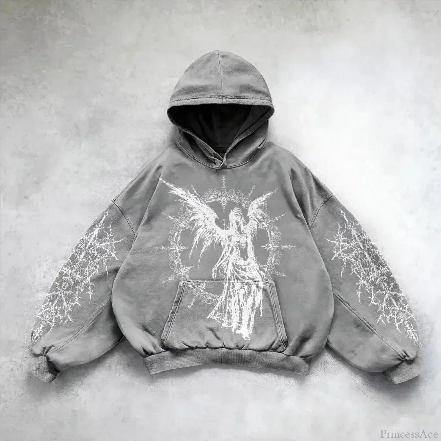 Casual Retro Gothic Printing Hoodie grey 5 / M