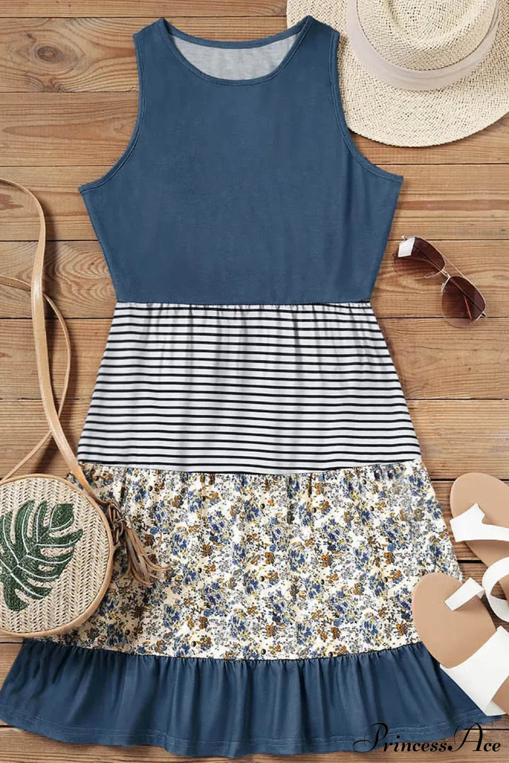 Casual Ruffle Sundress Beach Flowy Pleated Boho Dress