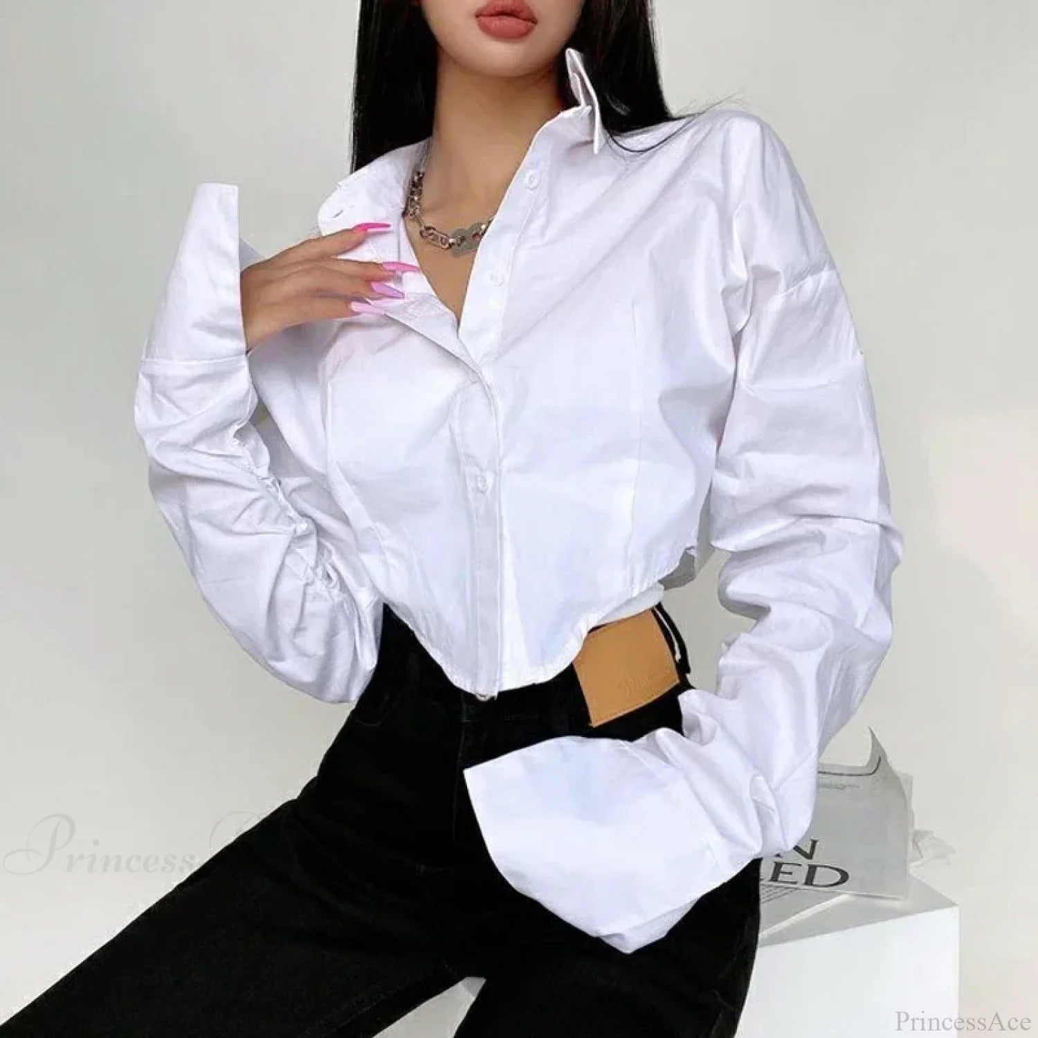 Casual Single Breasted Turn Down Collar Short Sleeve Blouse blouse-250126