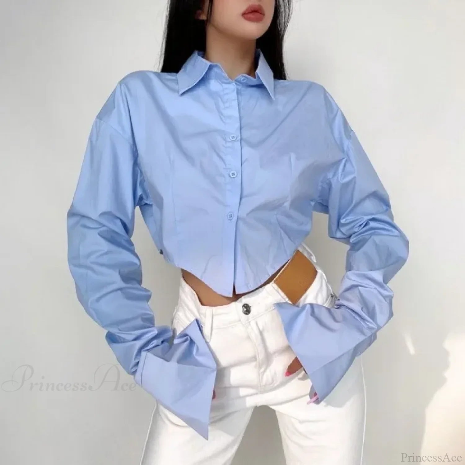 Casual Single Breasted Turn Down Collar Short Sleeve Blouse blouse-250126