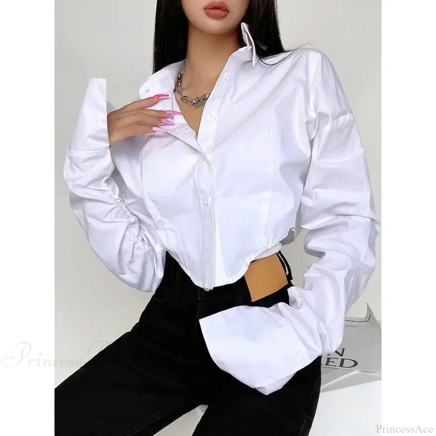 Casual Single Breasted Turn Down Collar Short Sleeve Blouse WHITE / S blouse-250126