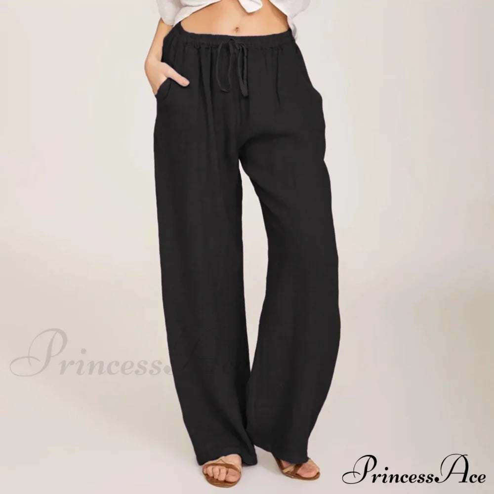 Casual Solid Drawstring Patchwork Low-Waisted Flare Spring Summer Pants