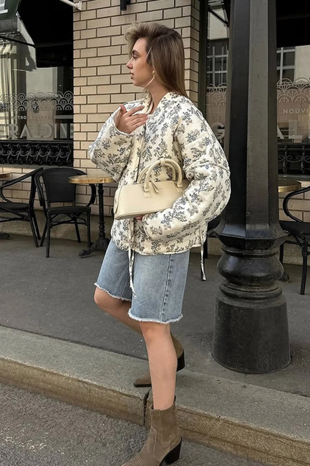 Casual Versatile Printed V-Neck Drawstring Padded Coat