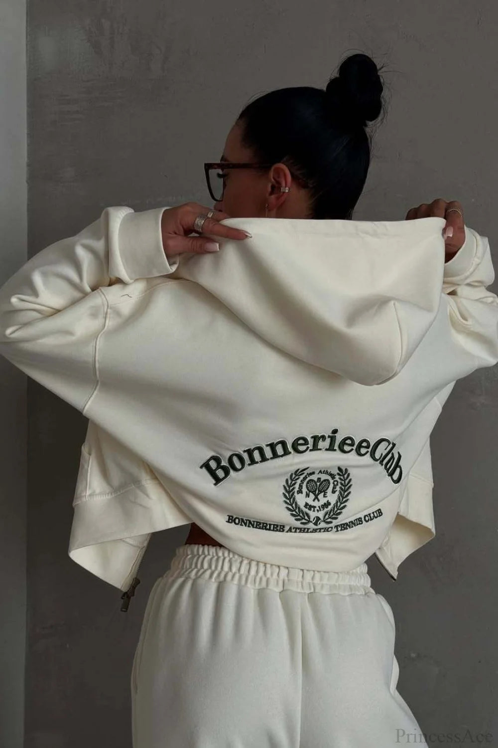 Casual Zip Hooded Embroidered Sweatpants Two Piece Set