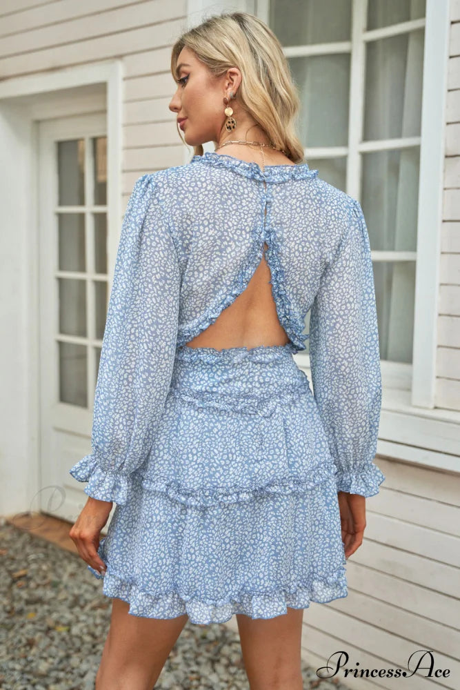 Causal Loose Solid Color Pleated Classic V-Neck Long Puff Sleeves Sweater Dress