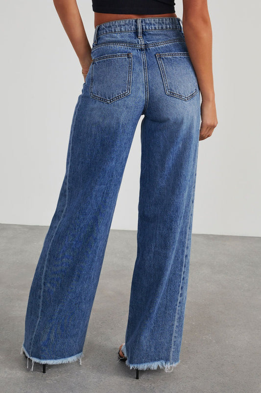 Solid Minimalist Washed Wide Leg Jeans