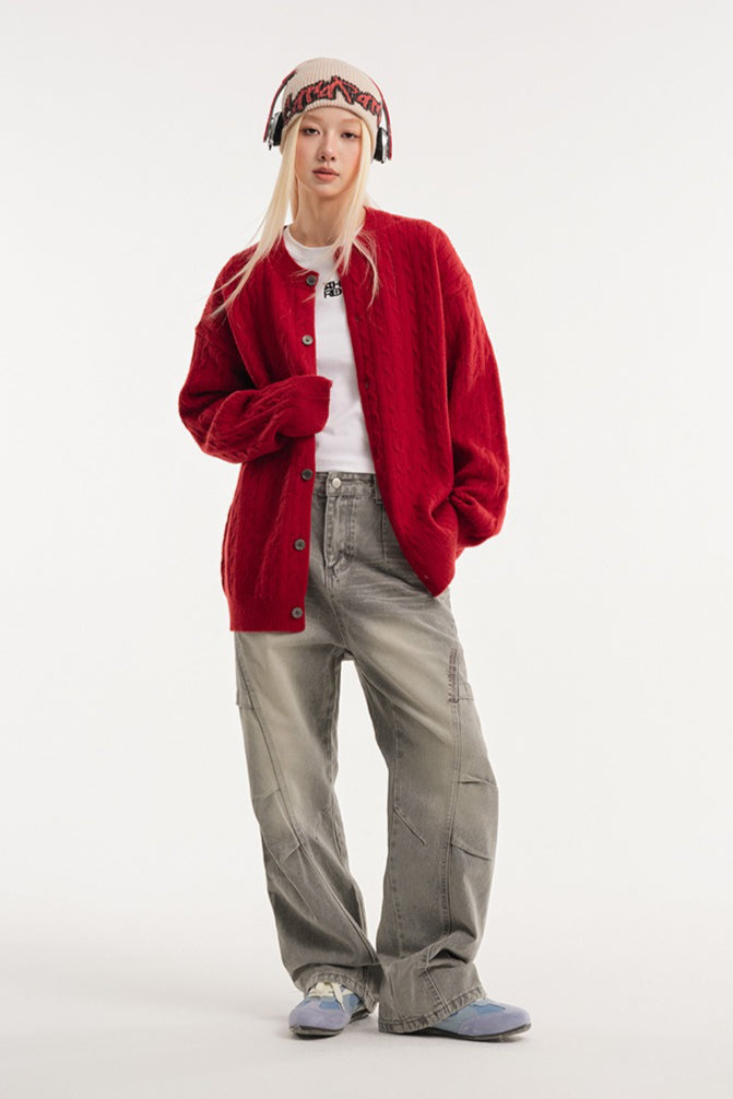 Relaxed Fit Cable Cardigan