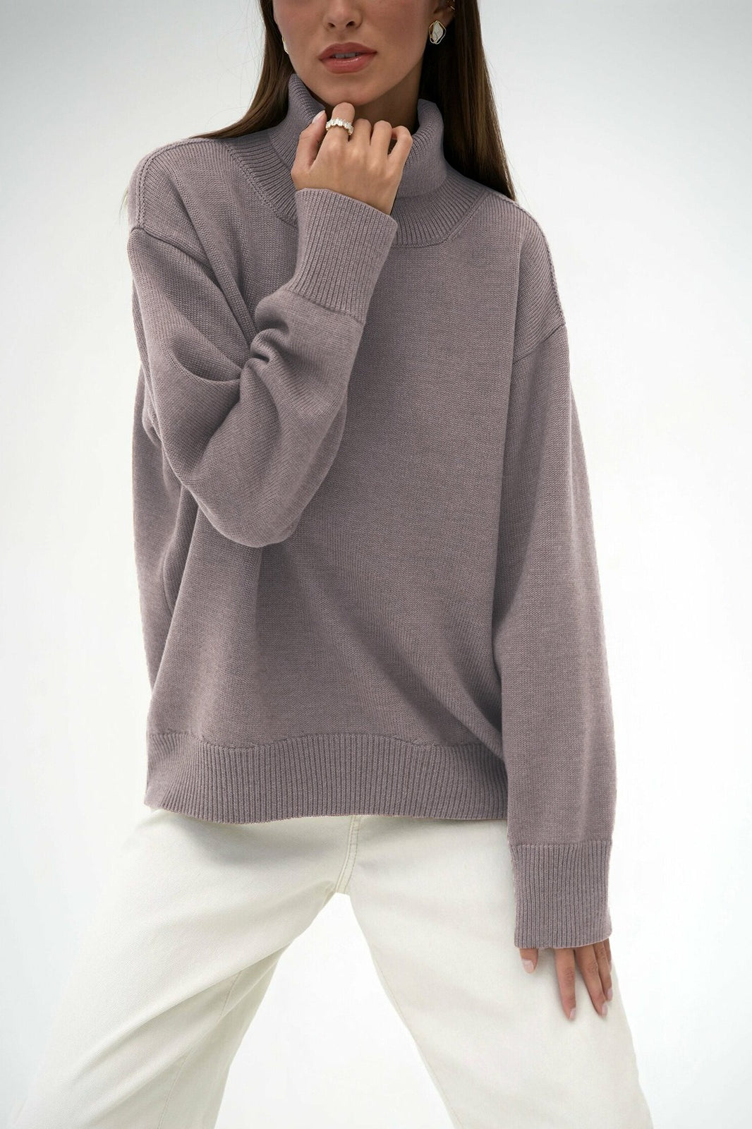 Basic Solid Knit Turtleneck Sweater