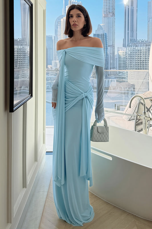 Ruched Off Shoulder Long Sleeve Maxi Dress