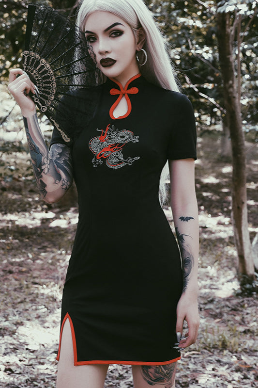 Robe gothique cheongsam taille haute