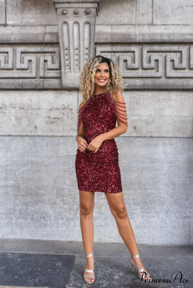 Chain Detail Stylish Sequin Bodycon Dress