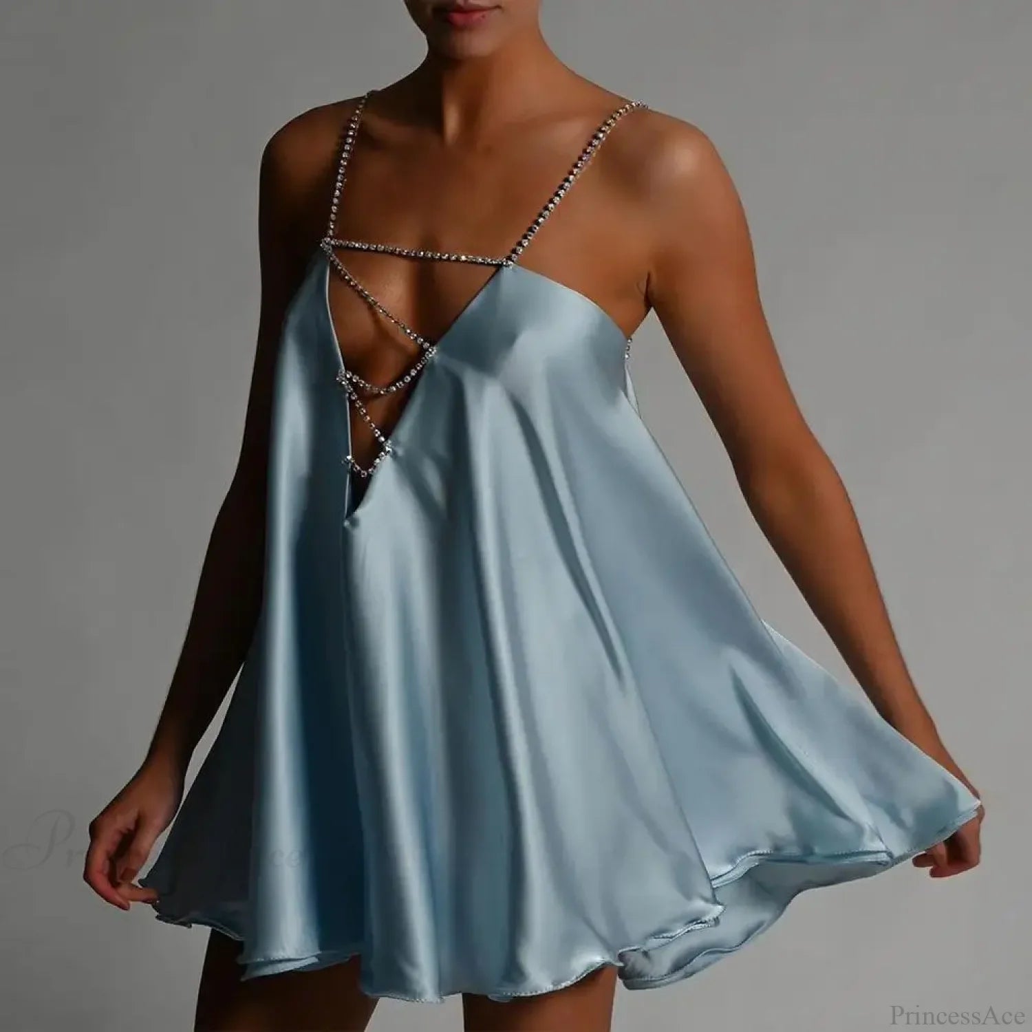 Chain Suspender Hollow Mini Dress Blue / S minidress-250223