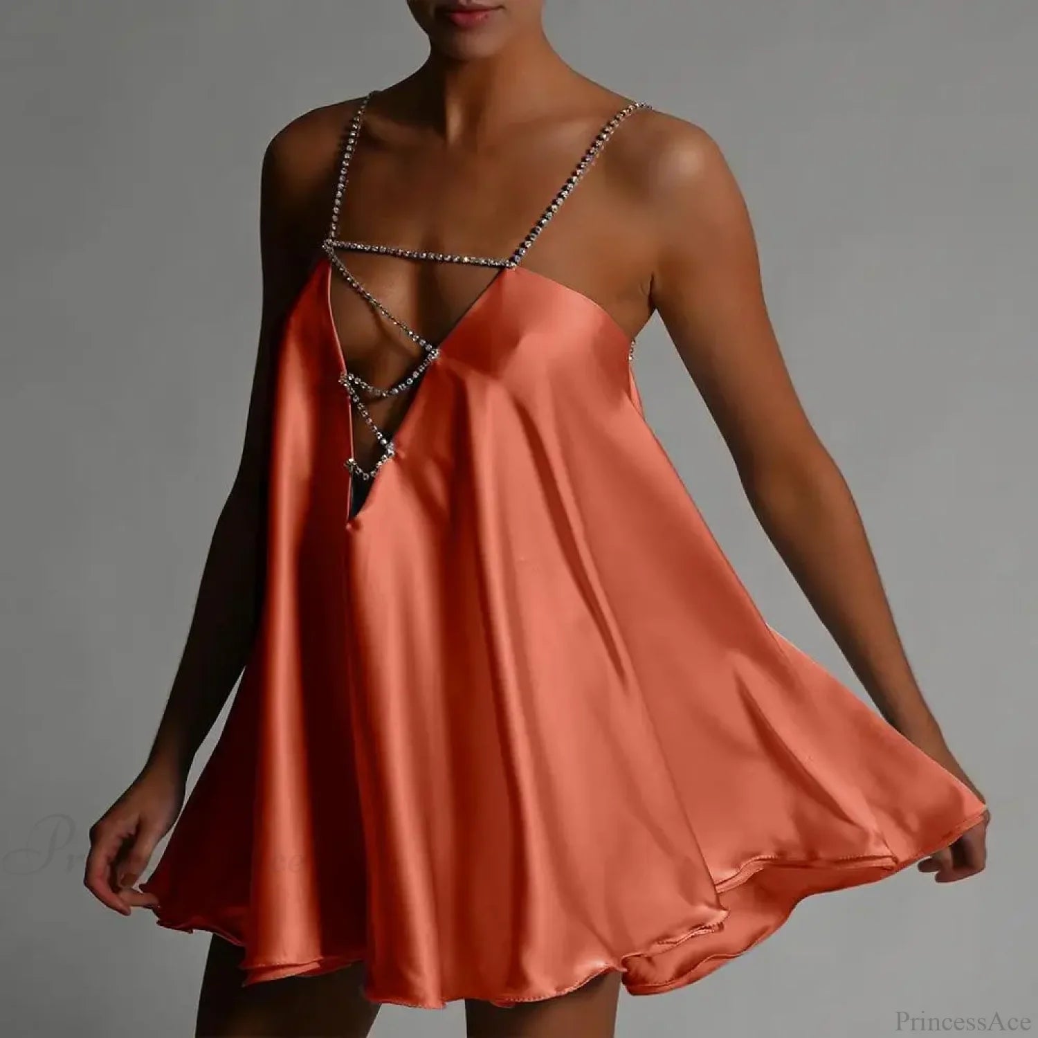 Chain Suspender Hollow Mini Dress Orange / S minidress-250223