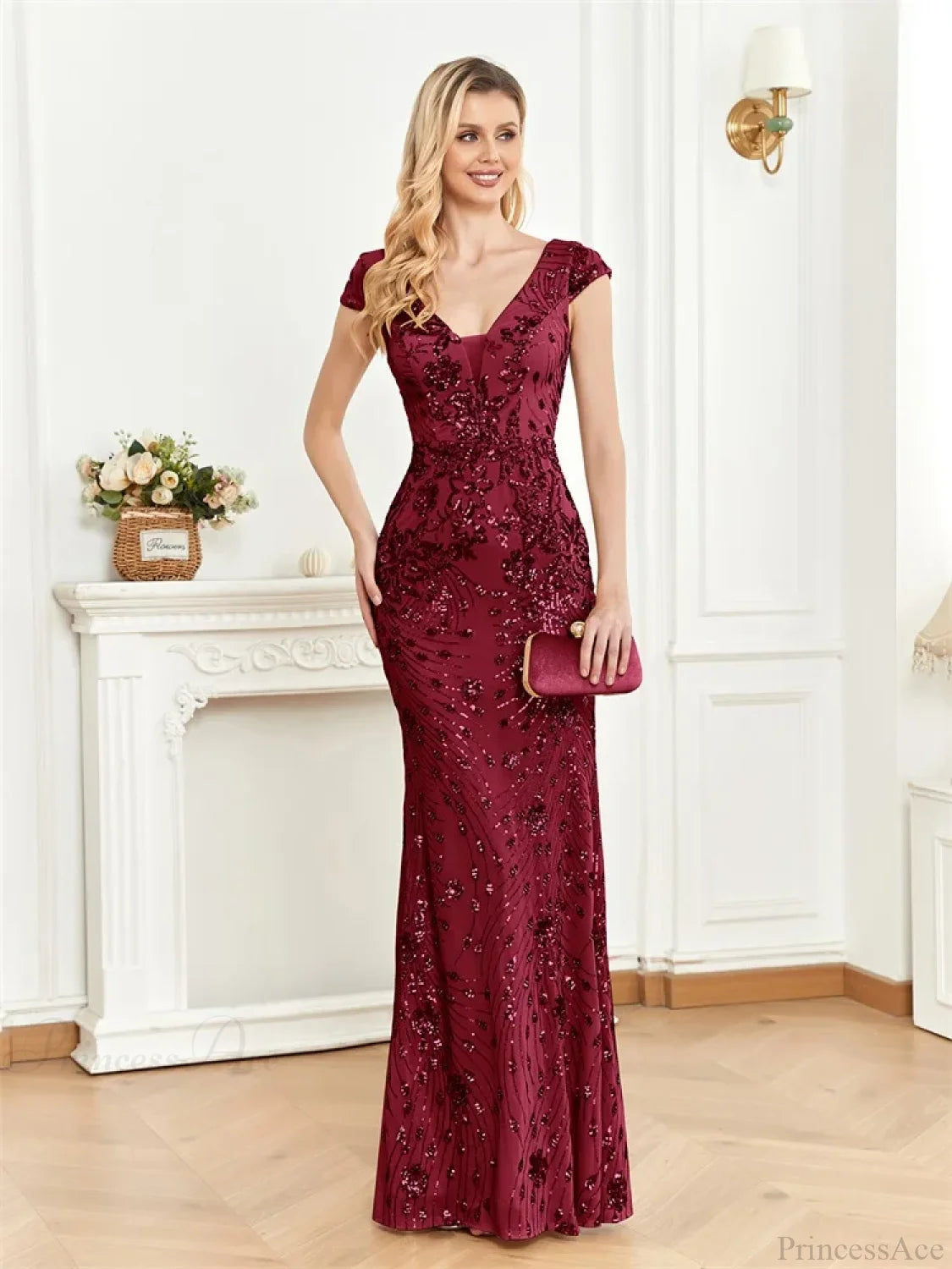 Champagne Sequin Mermaid Party Dress Burgundy / S Partydress-241208