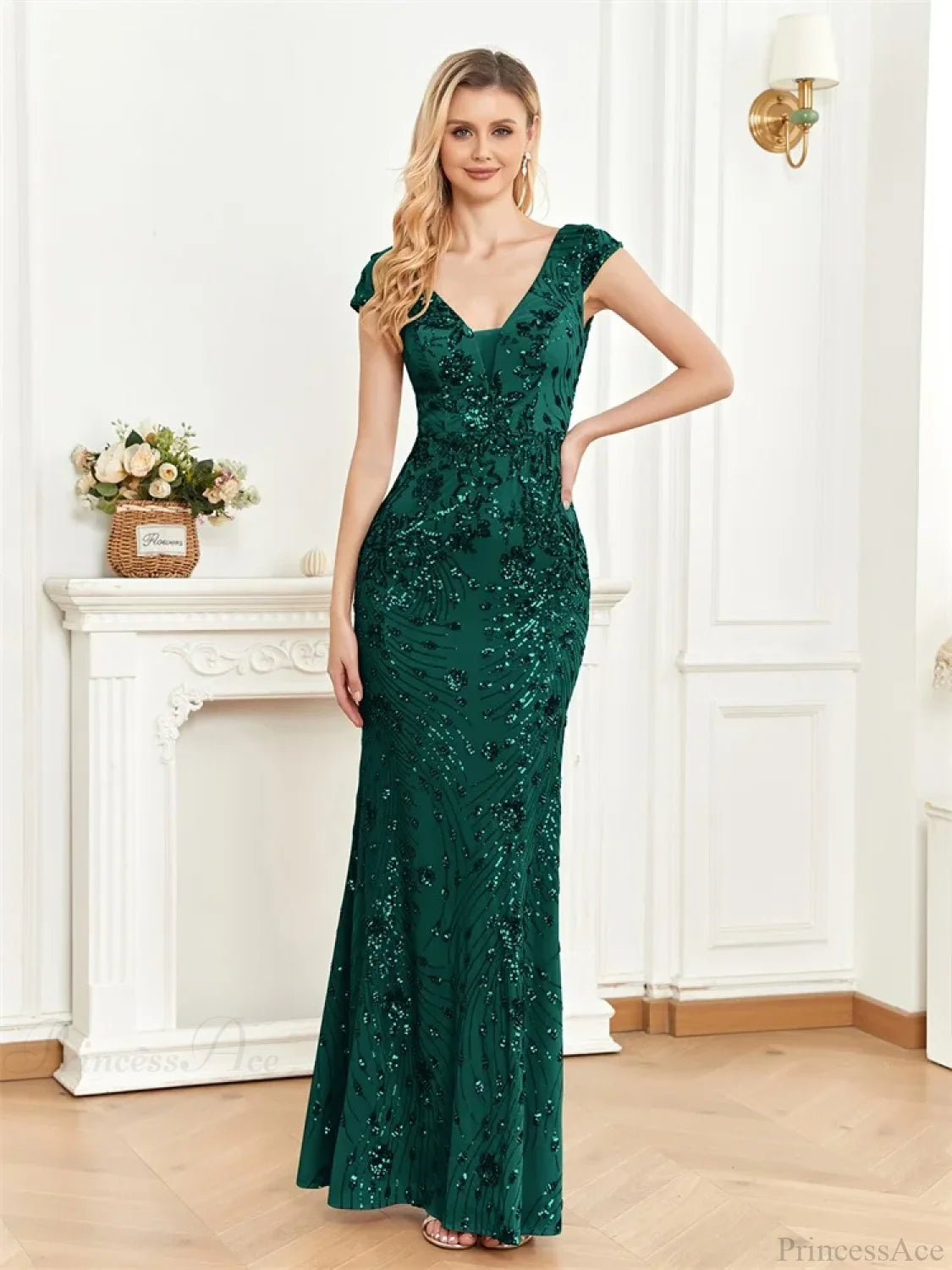 Champagne Sequin Mermaid Party Dress Dark Green / S Partydress-241208