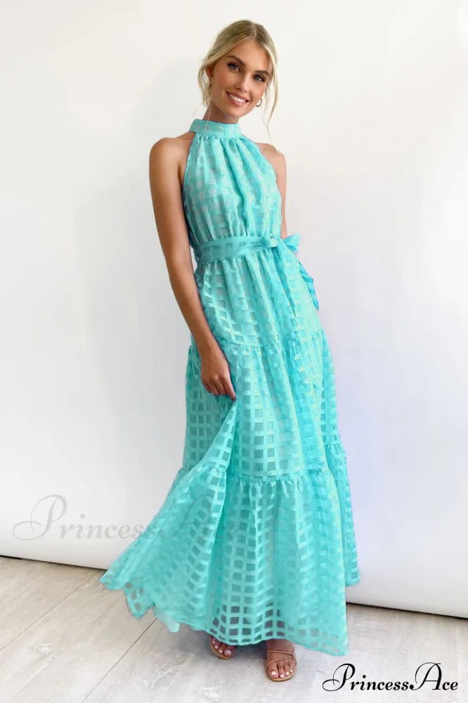 Check Halter Neck Tie Waist Maxi Dress | Dress In Beauty