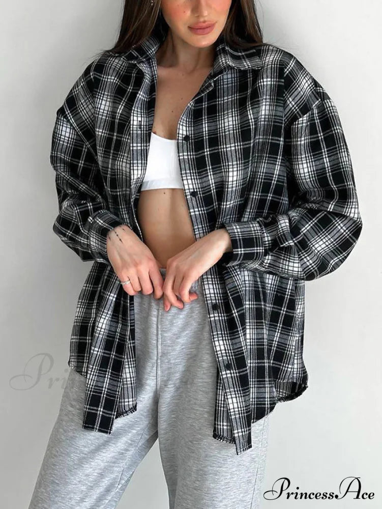 Checkered Charming Oversized Shirt Black / S Shirts