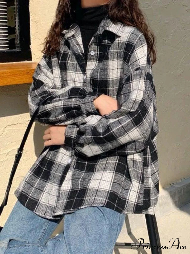 Checkered Long Graceful Sleeve Blouse Shirts