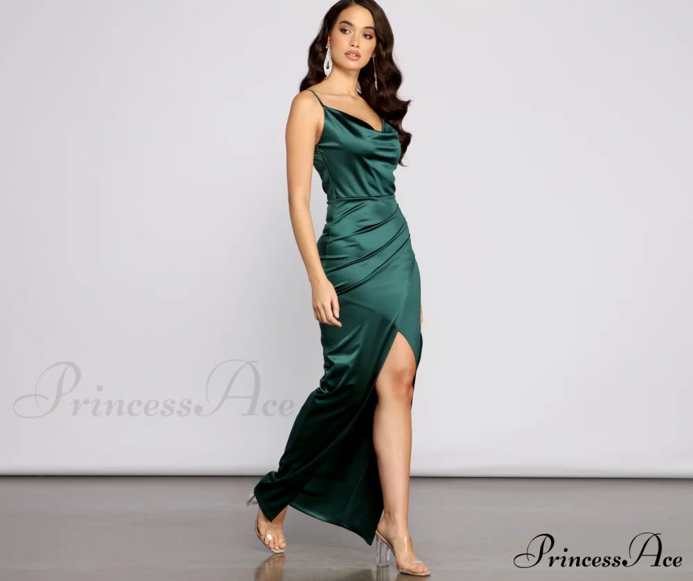 Chelsea Satin High Charming Slit Formal Dress S.o. Long Dresses