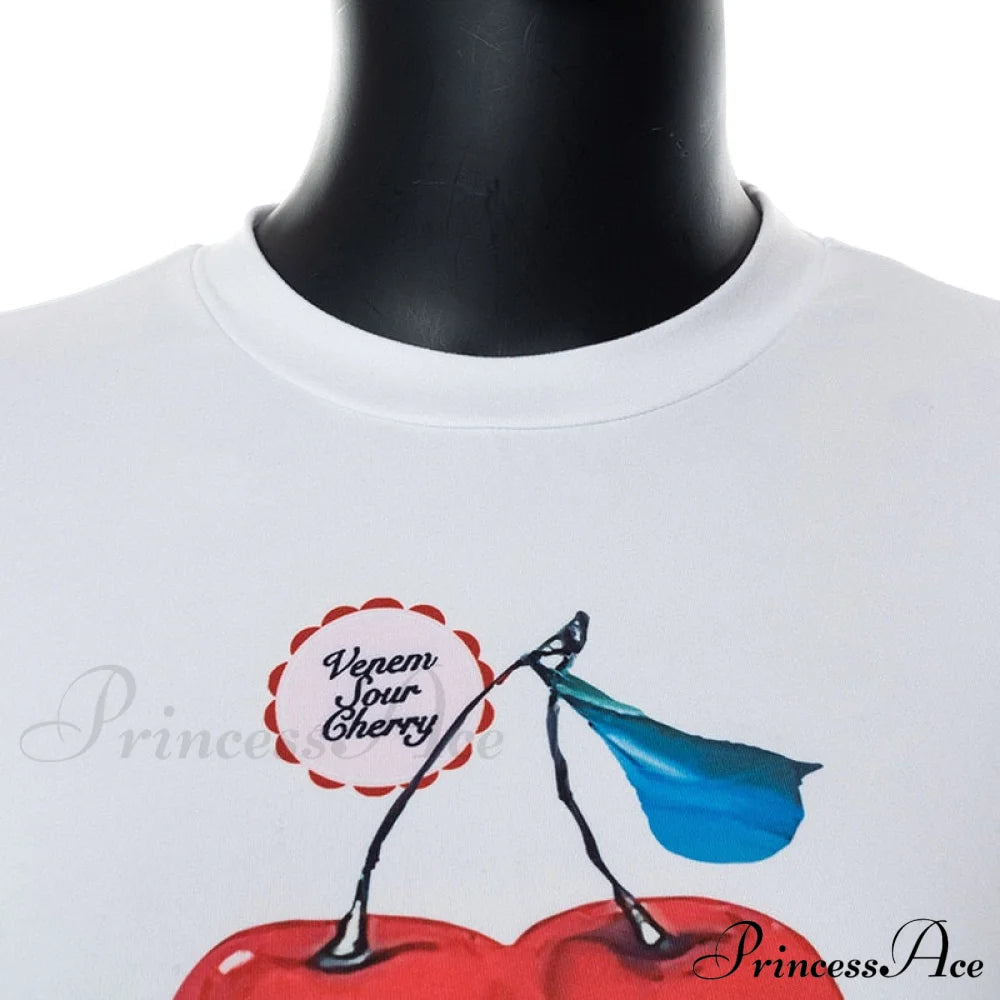 Cherry Print Stylish White Crop Top