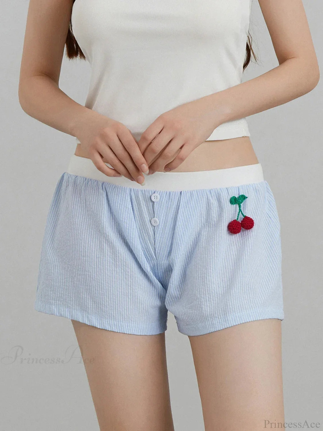 Cherry Striped Elastic Waist Short short-250223