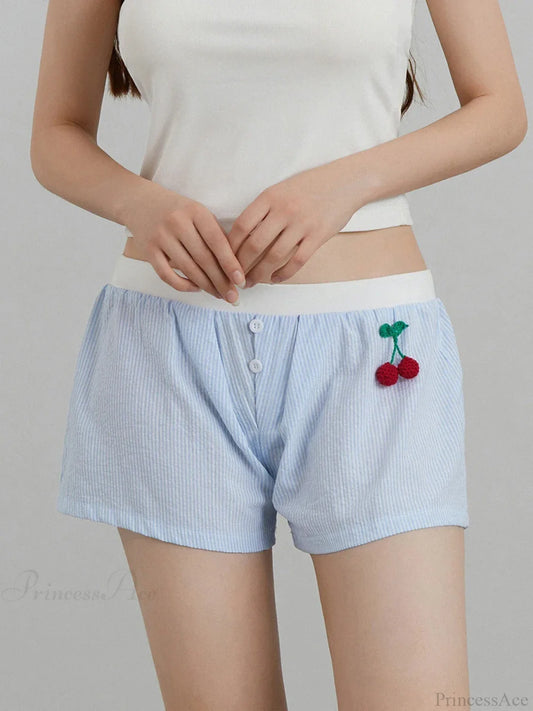Cherry Striped Elastic Waist Short short-250223