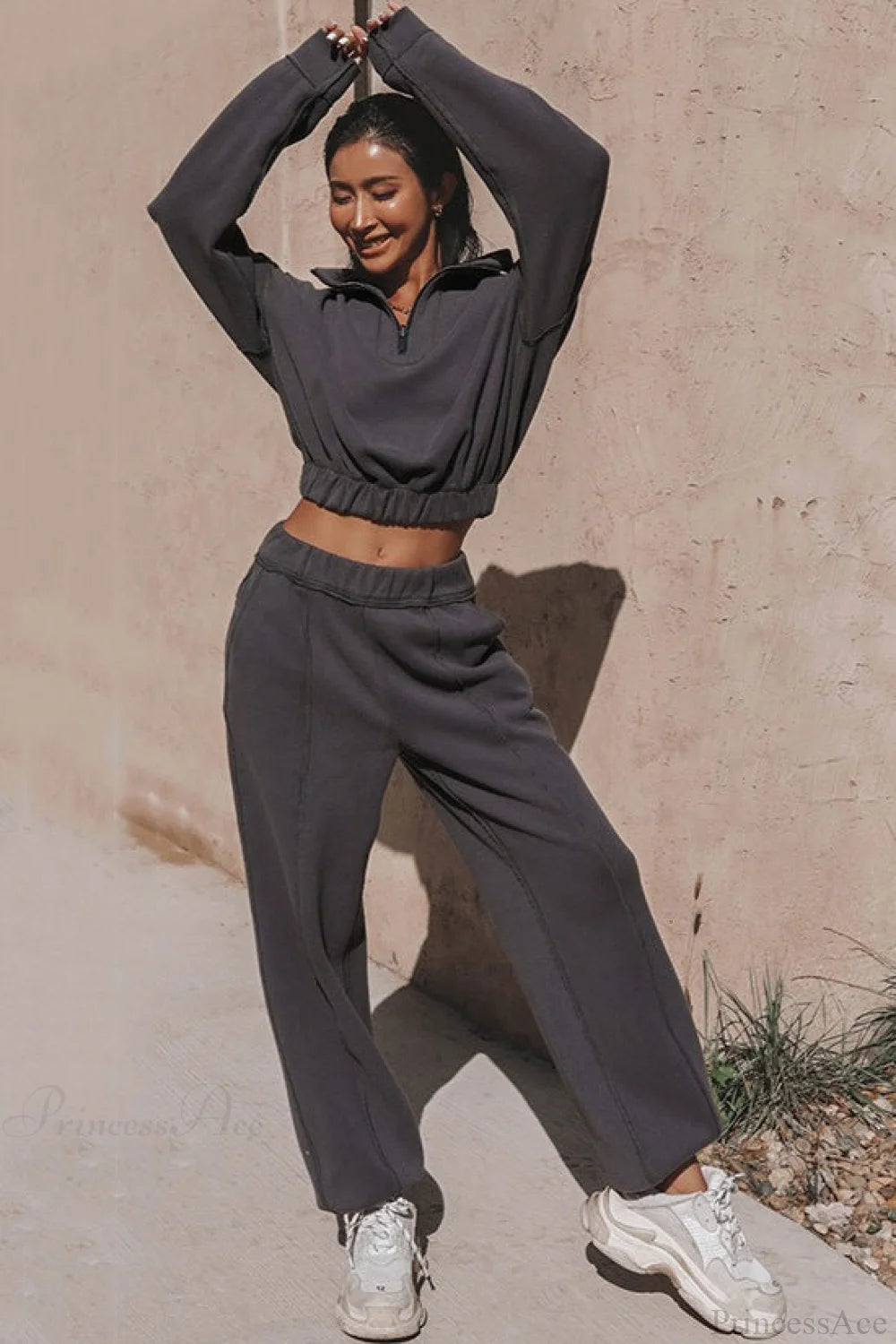 Chic Athleisure Stand Collar Sweatshirt Elastic Jogger Two Piece Set