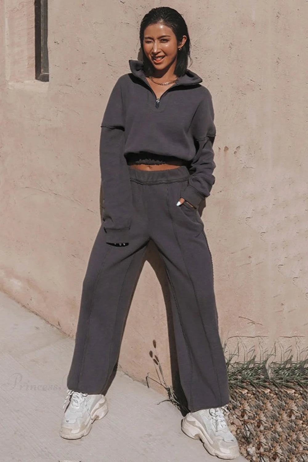 Chic Athleisure Stand Collar Sweatshirt Elastic Jogger Two Piece Set