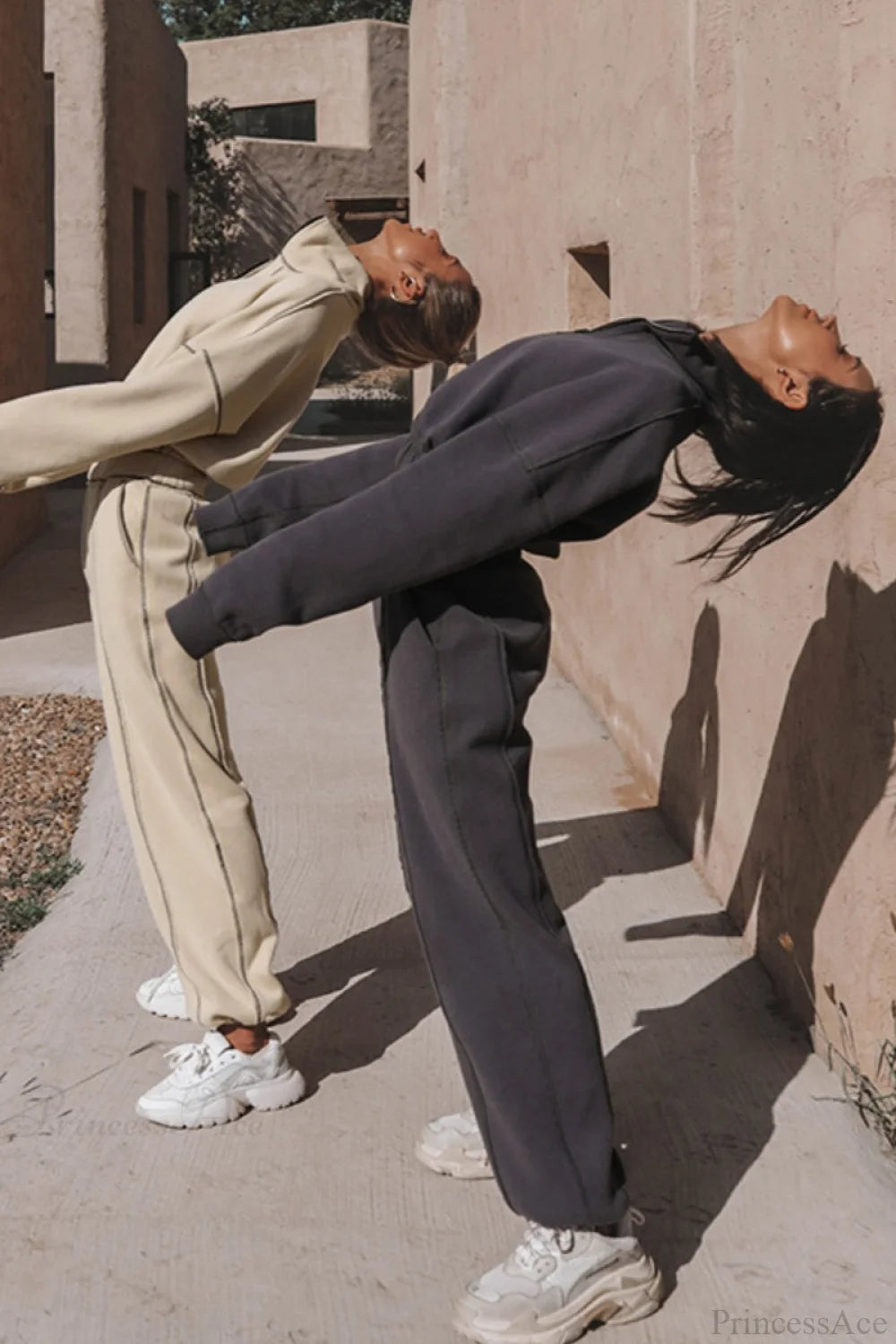 Chic Athleisure Stand Collar Sweatshirt Elastic Jogger Two Piece Set