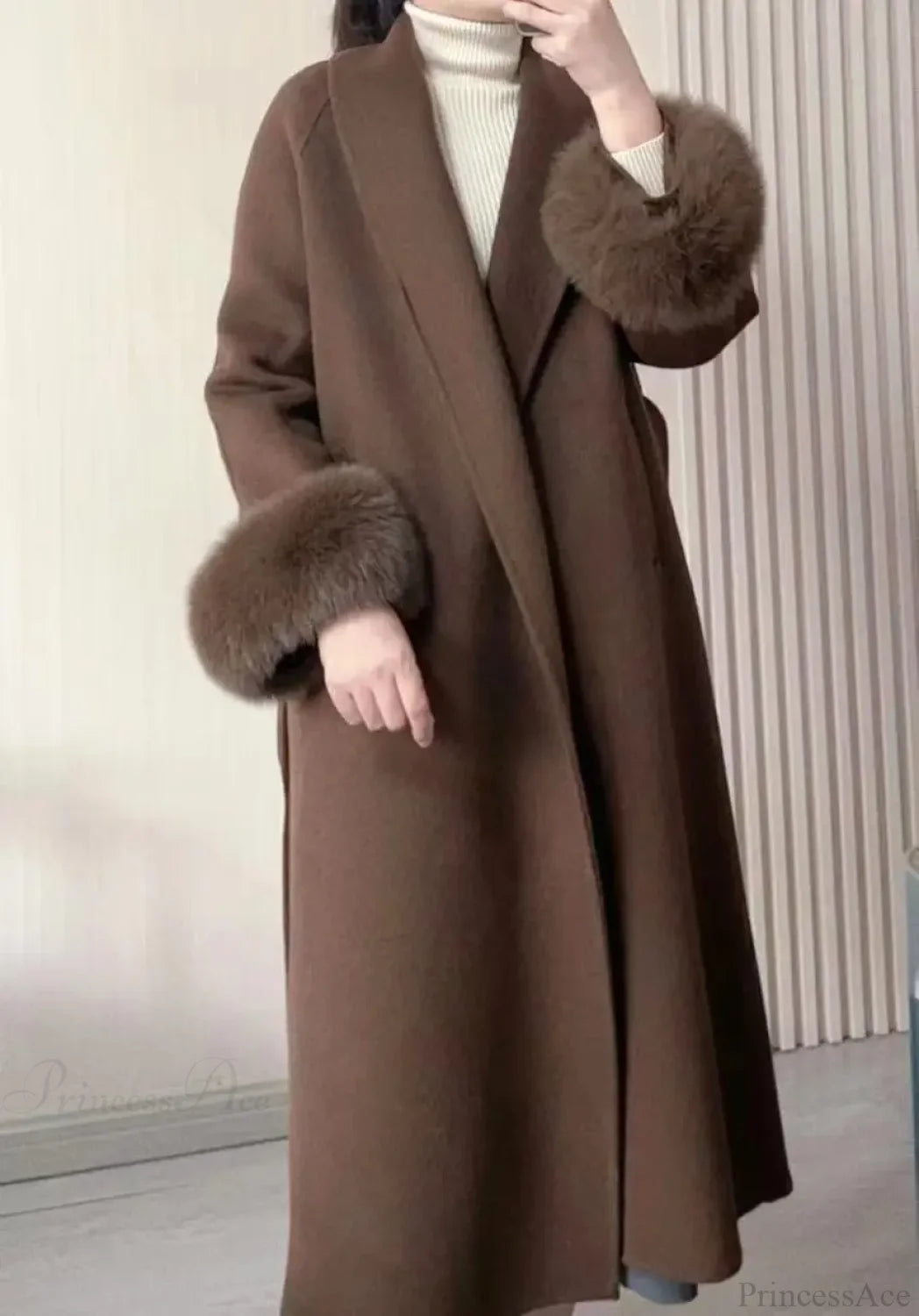 Chic Brown Woolen Tops Overcoat coffee / S