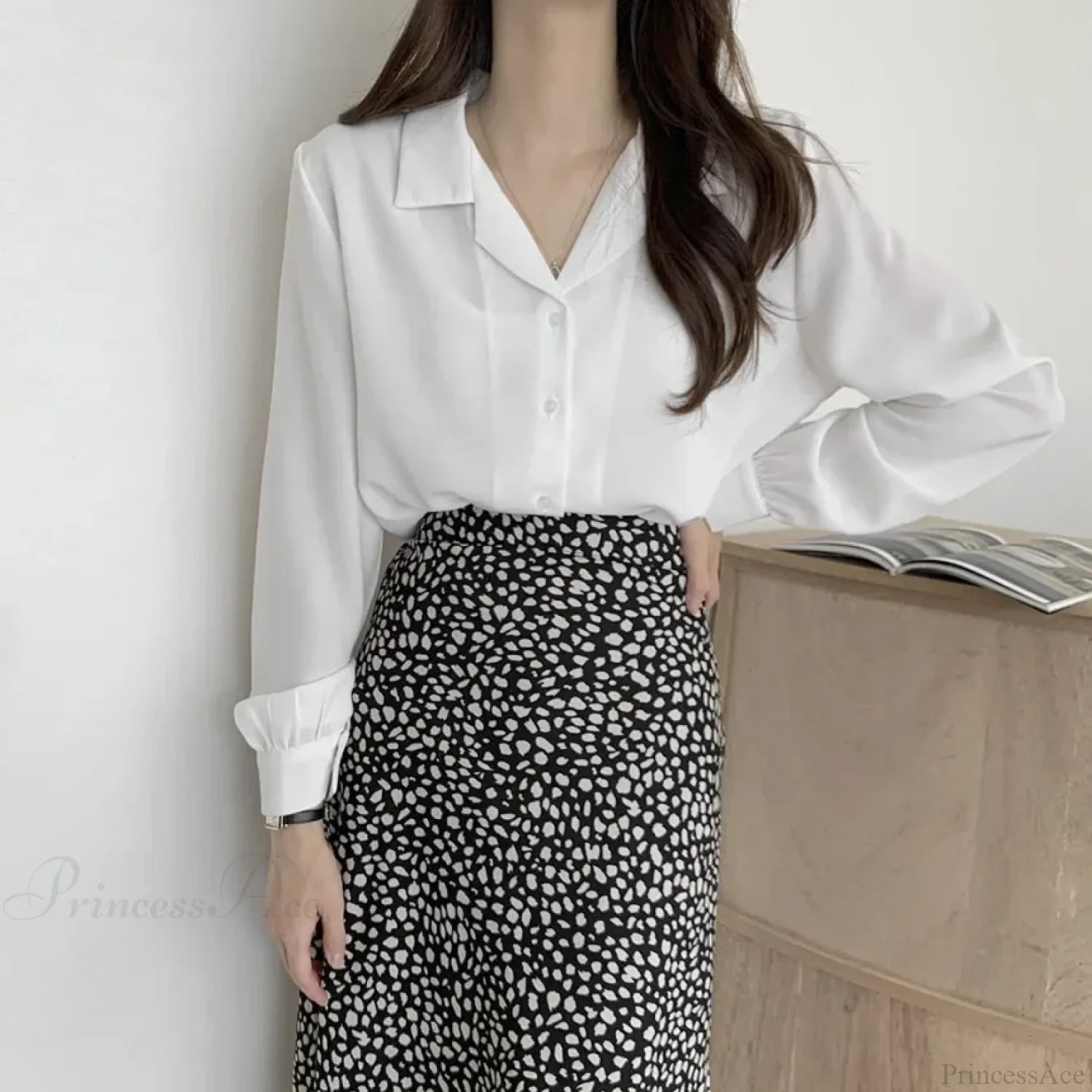 Chic Lantern Sleeve Suit Collar Loose Office Shirt WHITE / One Size blouse-250126