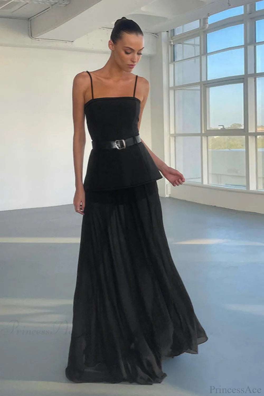 Chic Mesh Cami Panel Slim Maxi Dress