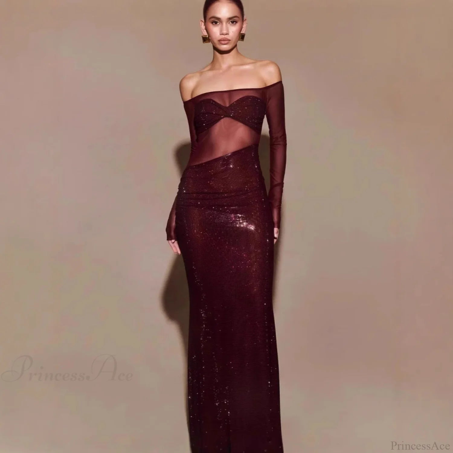 Chic One-Shoulder Rhinestone Fitted Prom Dress apricot / XS promdress-250223