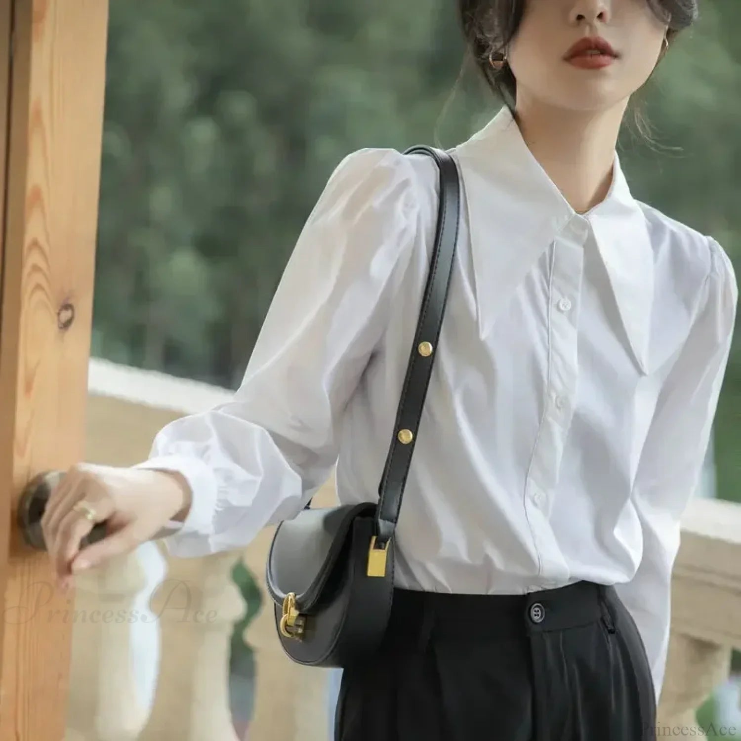 Chic Puff Sleeve Turn Down Collar White Blouse blouse-250126