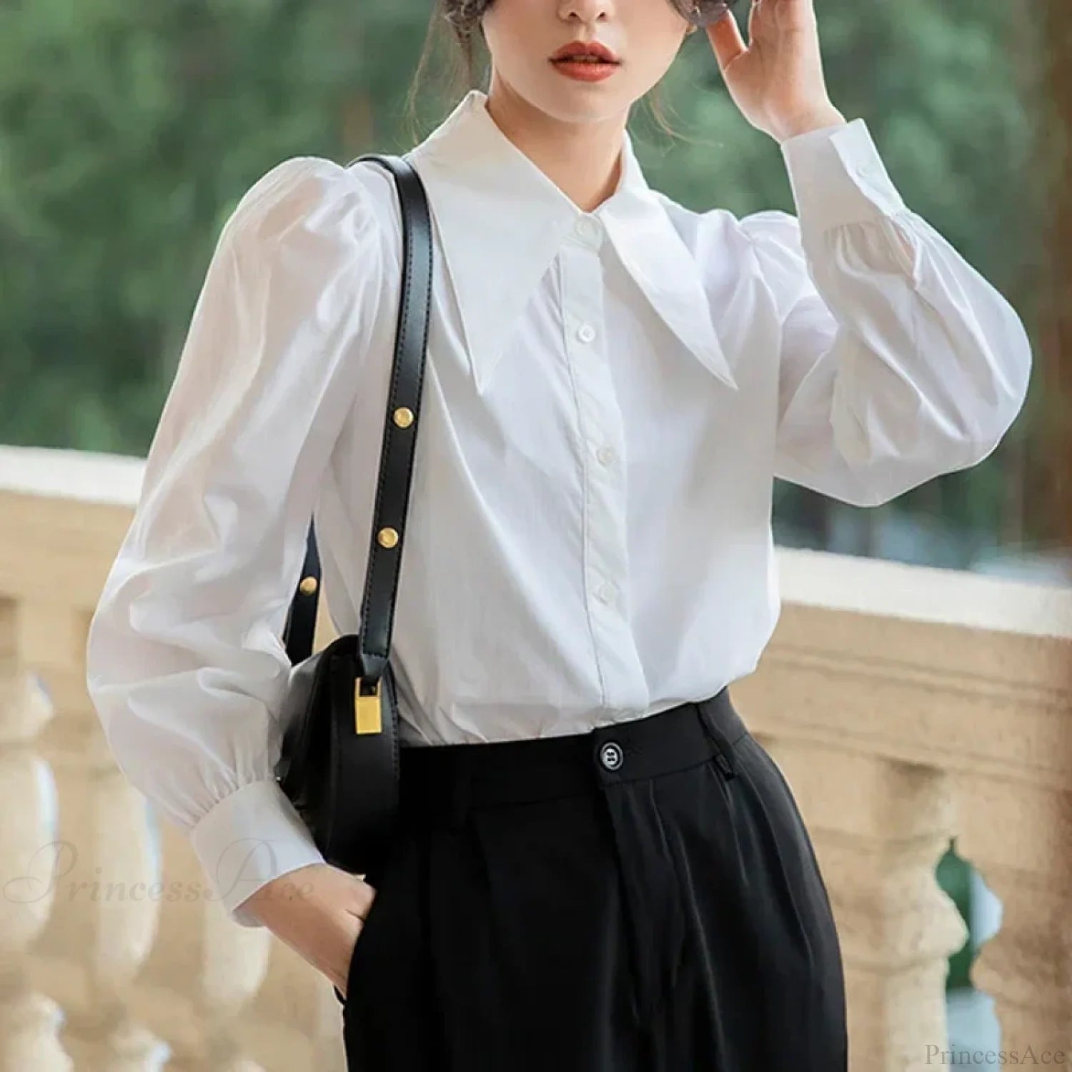 Chic Puff Sleeve Turn Down Collar White Blouse WHITE / S blouse-250126