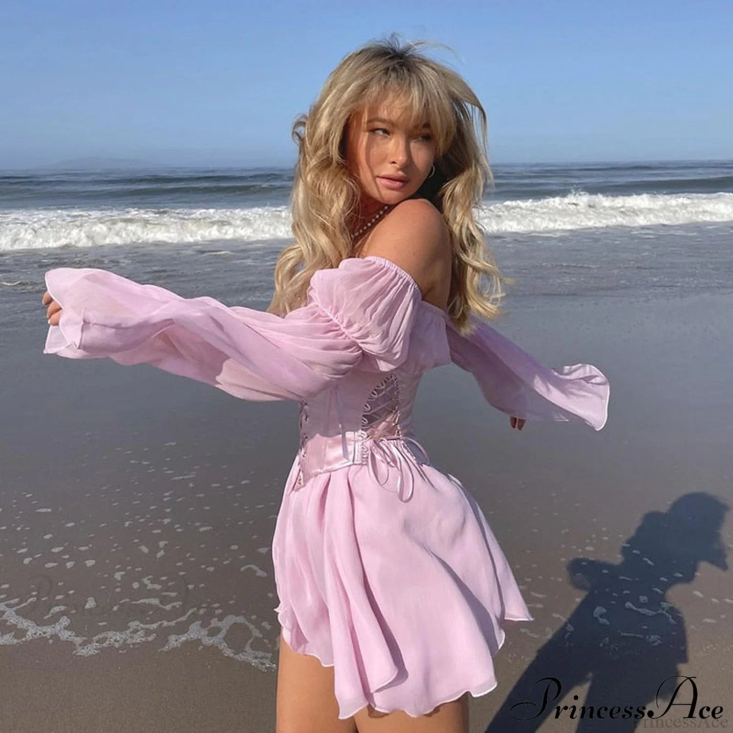 Chiffon Detachable Corset Charming Puff Sleeve Mini Dresses Dress