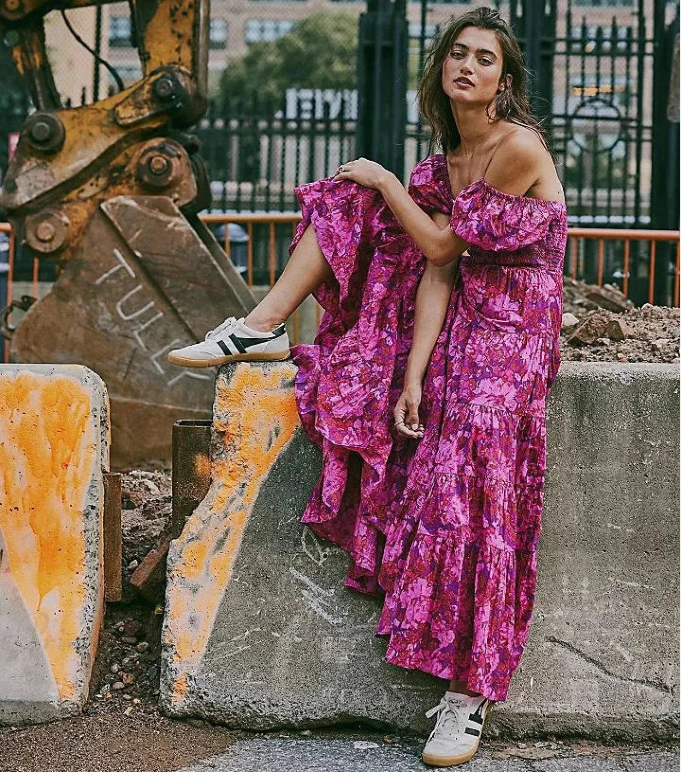 Chiffon Maxi Dress Floral Print Puff Sleeve bohodress-250126