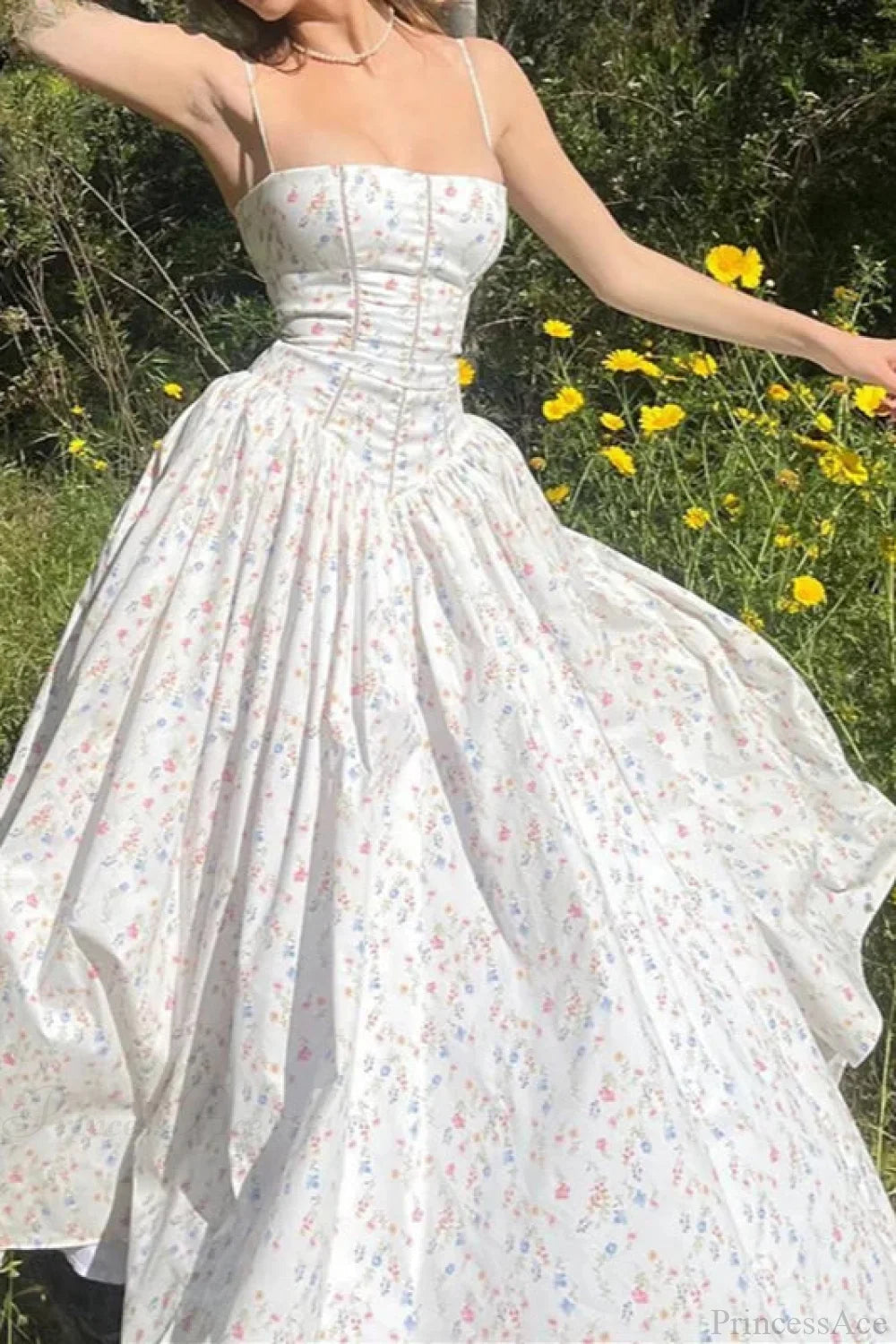 Chiffon Pleated Floral Off Shoulder Maxi Dress White / S