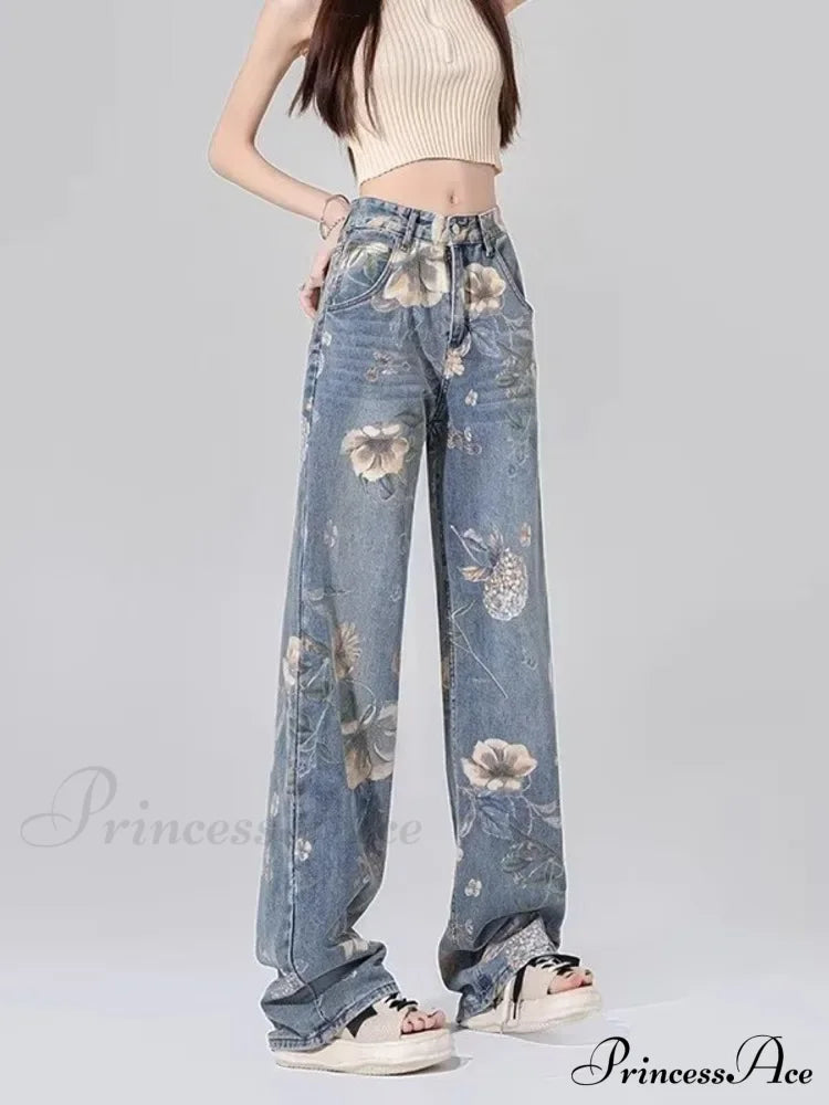 Children’s High Waist Straight Tube Loose Wide Leg Trendy Spliced With Old Zippers Jean