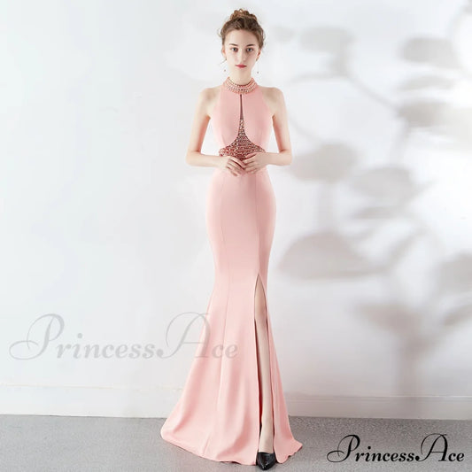 Chloe Formal Hot Stone Collar Stunning Dress - Lady Occasions