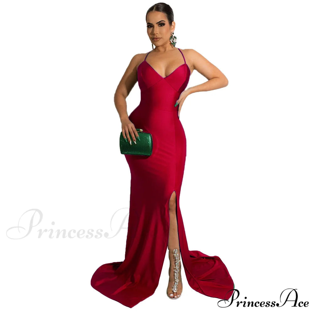 Chloe Lace-Up Stylish Back Formal Dress Claret / S S.o. Long Dresses