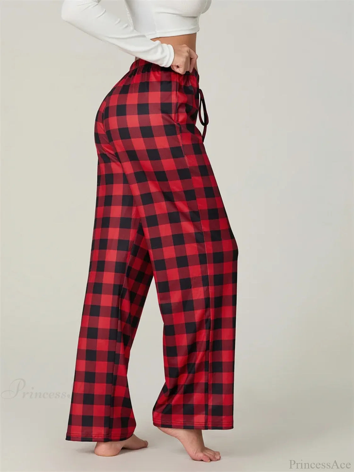 Christmas Plaid Print Lace-Up Elastic Sleep Pant pant-250223