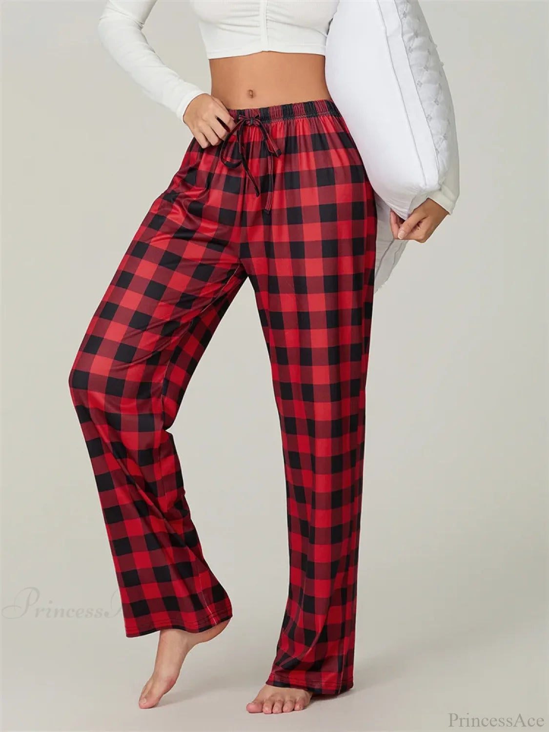 Christmas Plaid Print Lace-Up Elastic Sleep Pant pant-250223