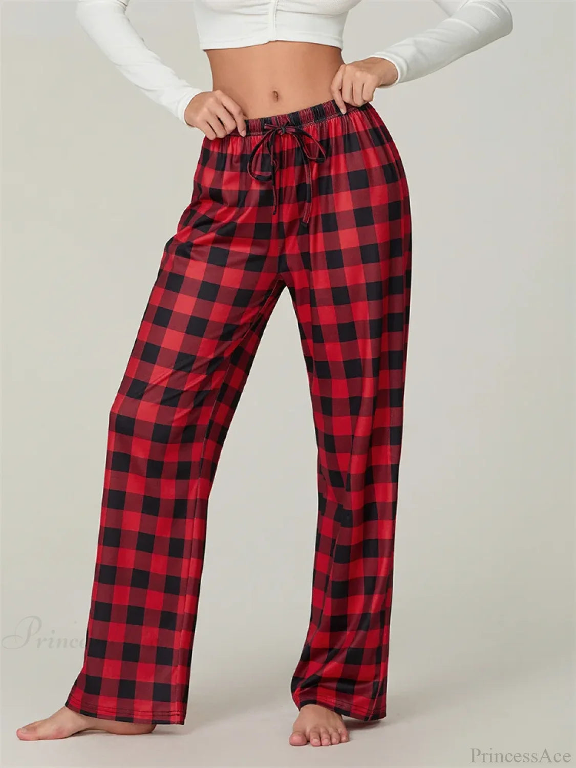 Christmas Plaid Print Lace-Up Elastic Sleep Pant pant-250223