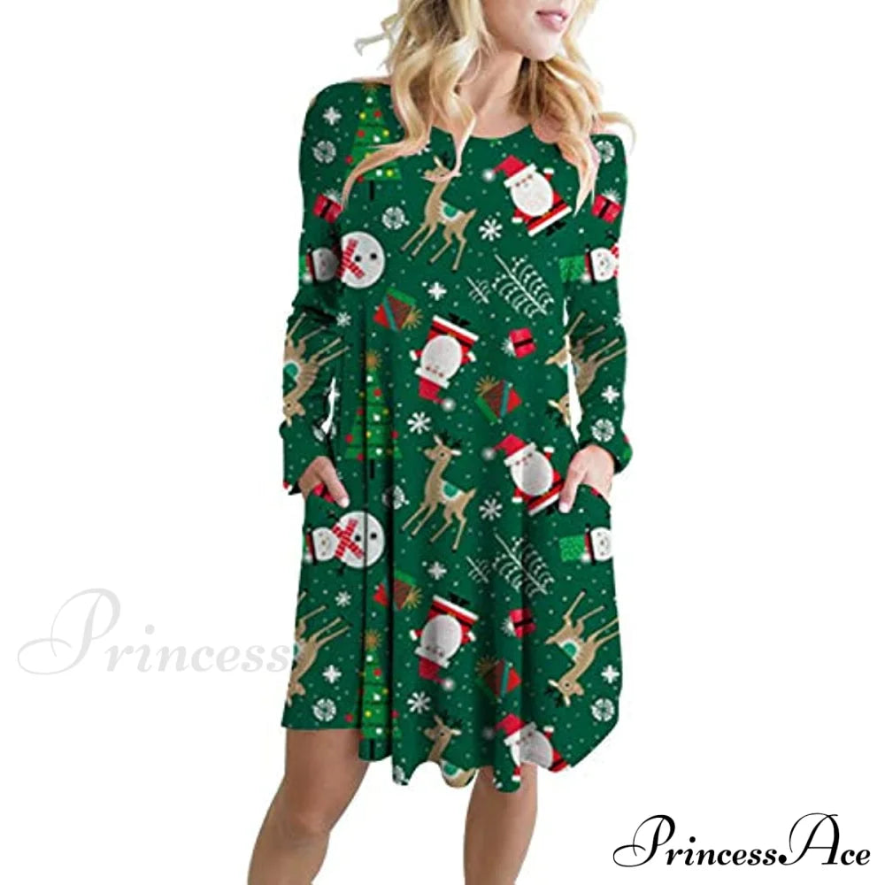 Christmas Print Pullover Flared A Line Dress