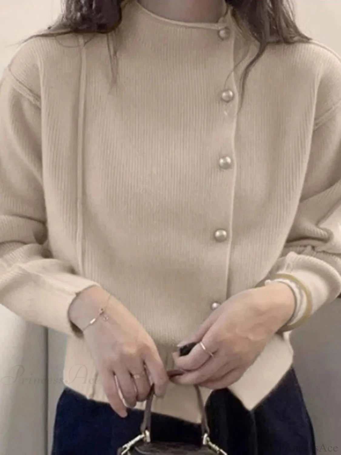 Christmas Red Puff Sleeve Button-Up Elegant Knitted Cardigan Beige / S cardiagn-250126