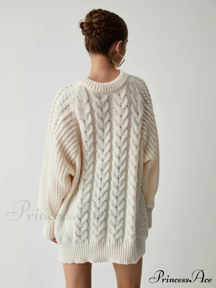 Chunky Cable Graceful Knit Oversized Sweater Sweaters-L