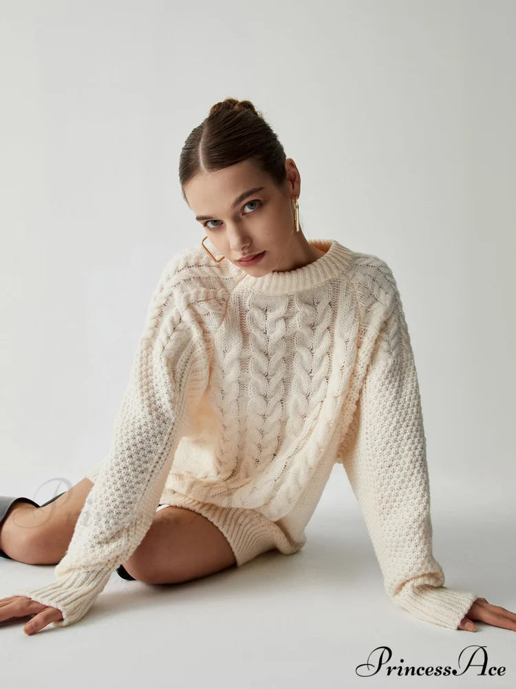 Chunky Cable Graceful Knit Oversized Sweater Sweaters-L
