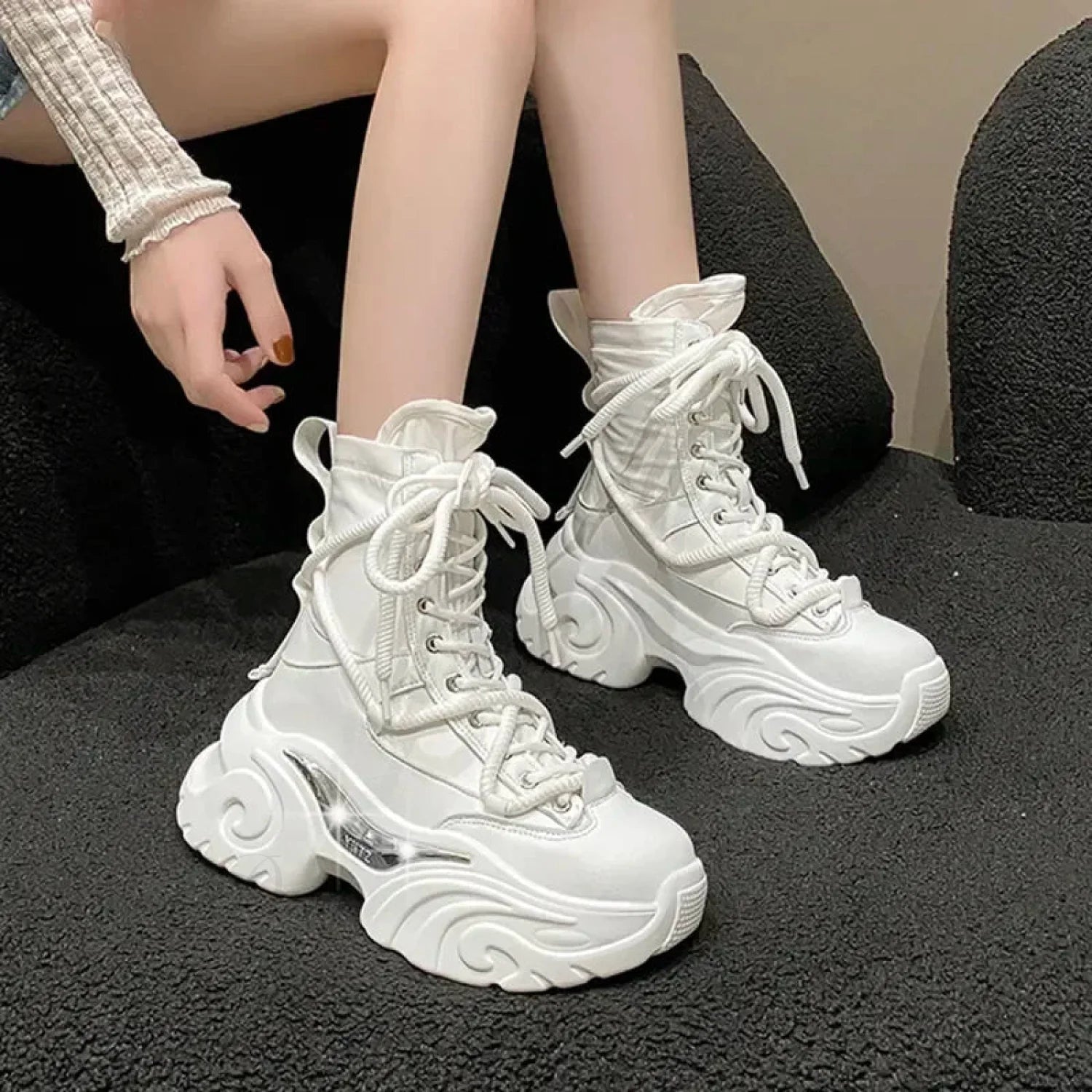 Chunky Elevated Lace Up Rebel Gothic Boot WHITE / 35